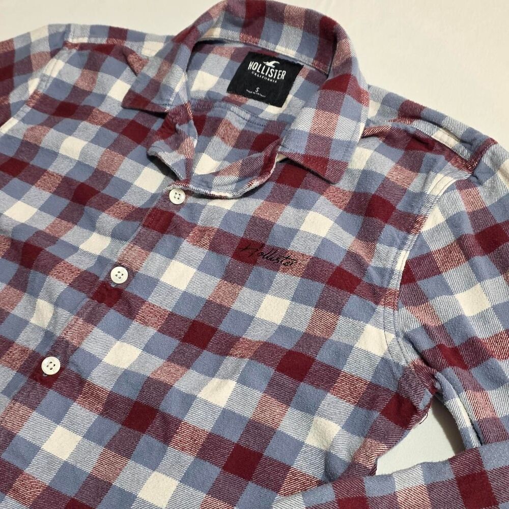 Hollister Men's Long Sleeve Plaid Button Down Shirt Red Blue White Size Small